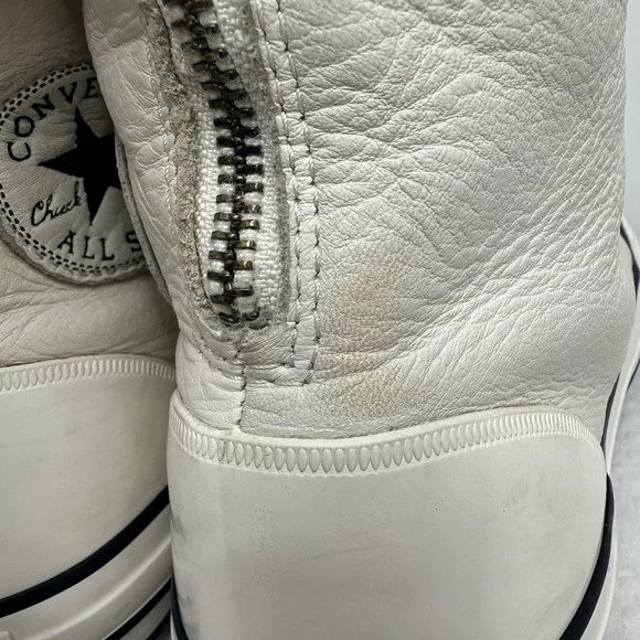 Converse Women's Size 8 Ivory Leather High Rise High Top Lined Lugged Back Zip - Picture 9 of 15